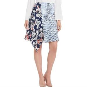 Ivanka Trump Patriotic Red White & Blue Floral Asymmetrical Hem Skirt Sz 14 New!